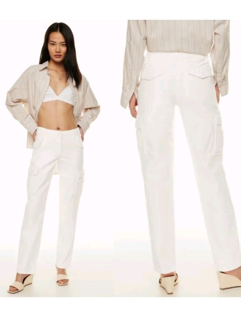 Aritzia Wilfred Free "Glacier" Mid Rise Cargo Pants. Creamy White. 30". Size 10.
